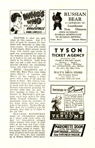 A “Who’s Who in the Audience” column from a December 1938 Colonial Theatre program for Merchant of Yonkers makes a note of Eleanor Roosevelt’s pendant selection. 